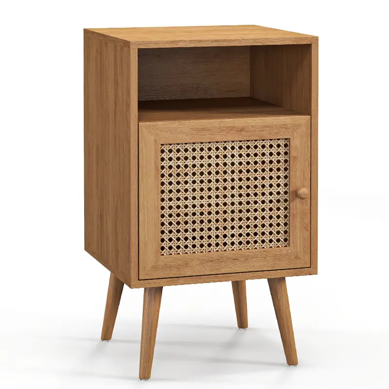 Modern Single-Door Nightstand Bedside Table with Storage – Compact, Stylish, and Functional for Bedrooms LED Bedside Furniture Wooden Minimal
