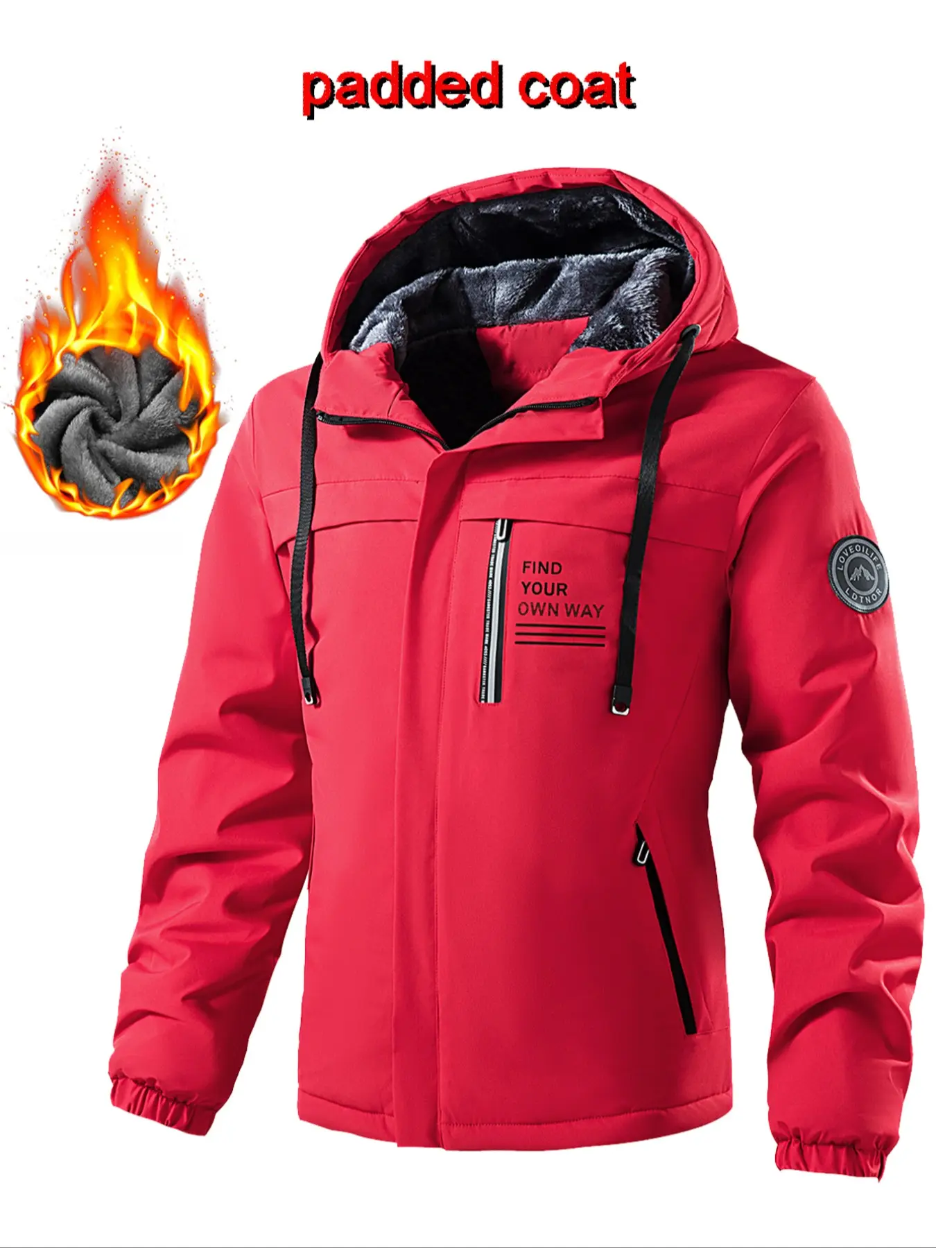 Men's Autumn Winter Cotton Jacket, Multi-Functional Warm Sports Coat, Thickened Outdoor Casual Hooded Outerwear, Letter Print Zip Pocket Design