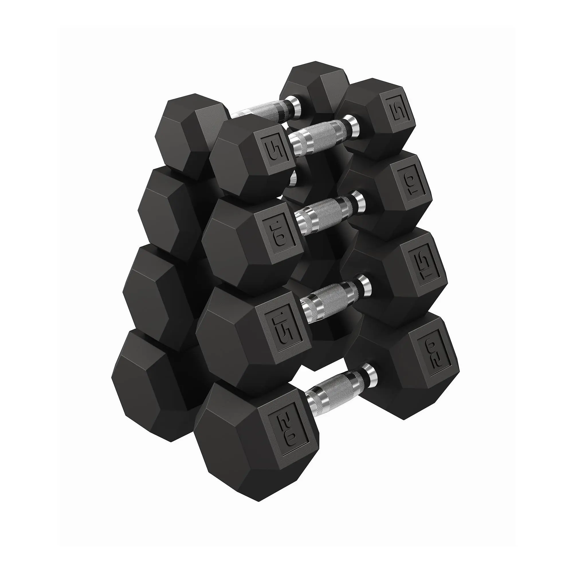 100LB Hex Dumbbell Set, Pair of Weights with Cast Iron Core, Rubber Encased Coating & Textured Carbon Steel Handle for Home Gym Strength Training - (5LB+10LB+15LB+20LB)x2