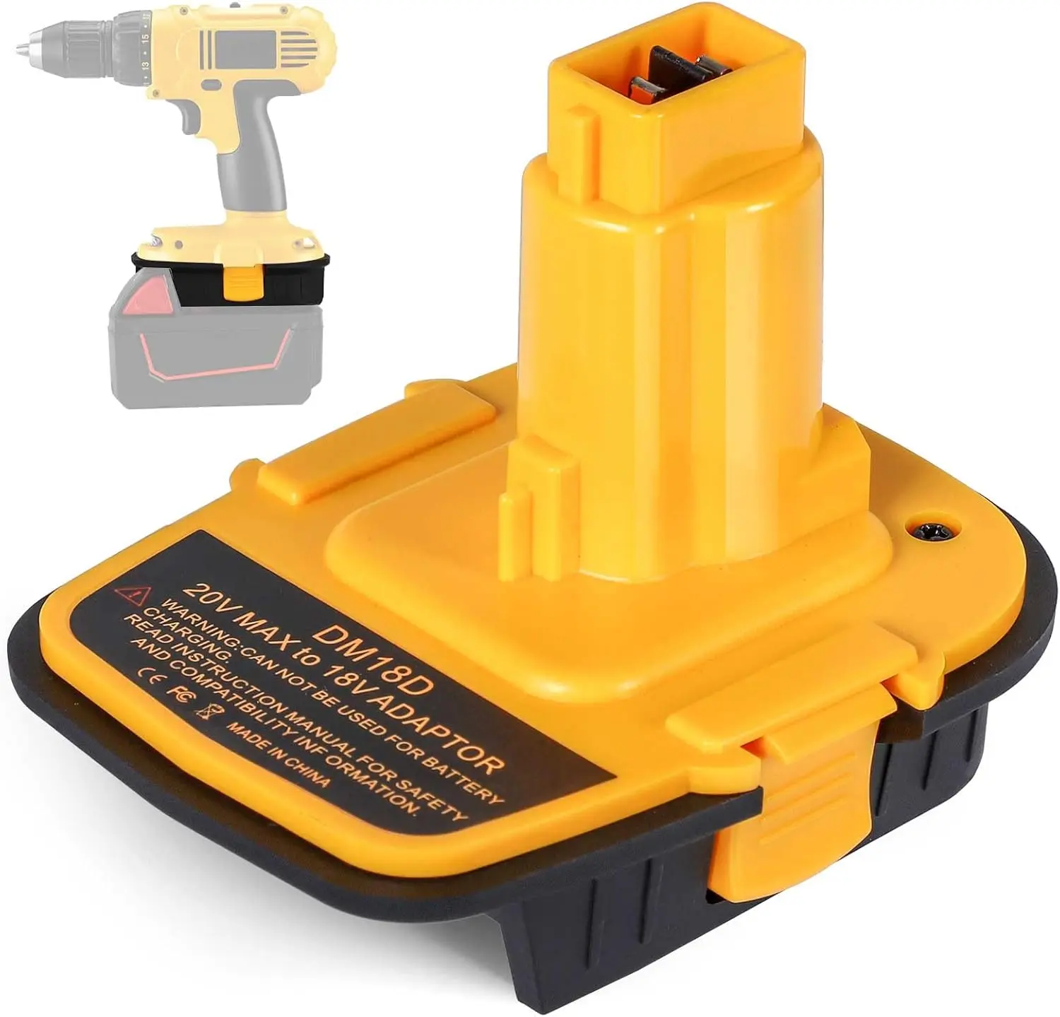 DM18D Battery Adapter for Dewalt 18V Tools, Replace DCA1820 for DeWalt 20V & for Milwaukee M18 Lithium Battery to for DeWalt 18V NiCad & NiMh Battery Tools, with USB Port (1 Pack)