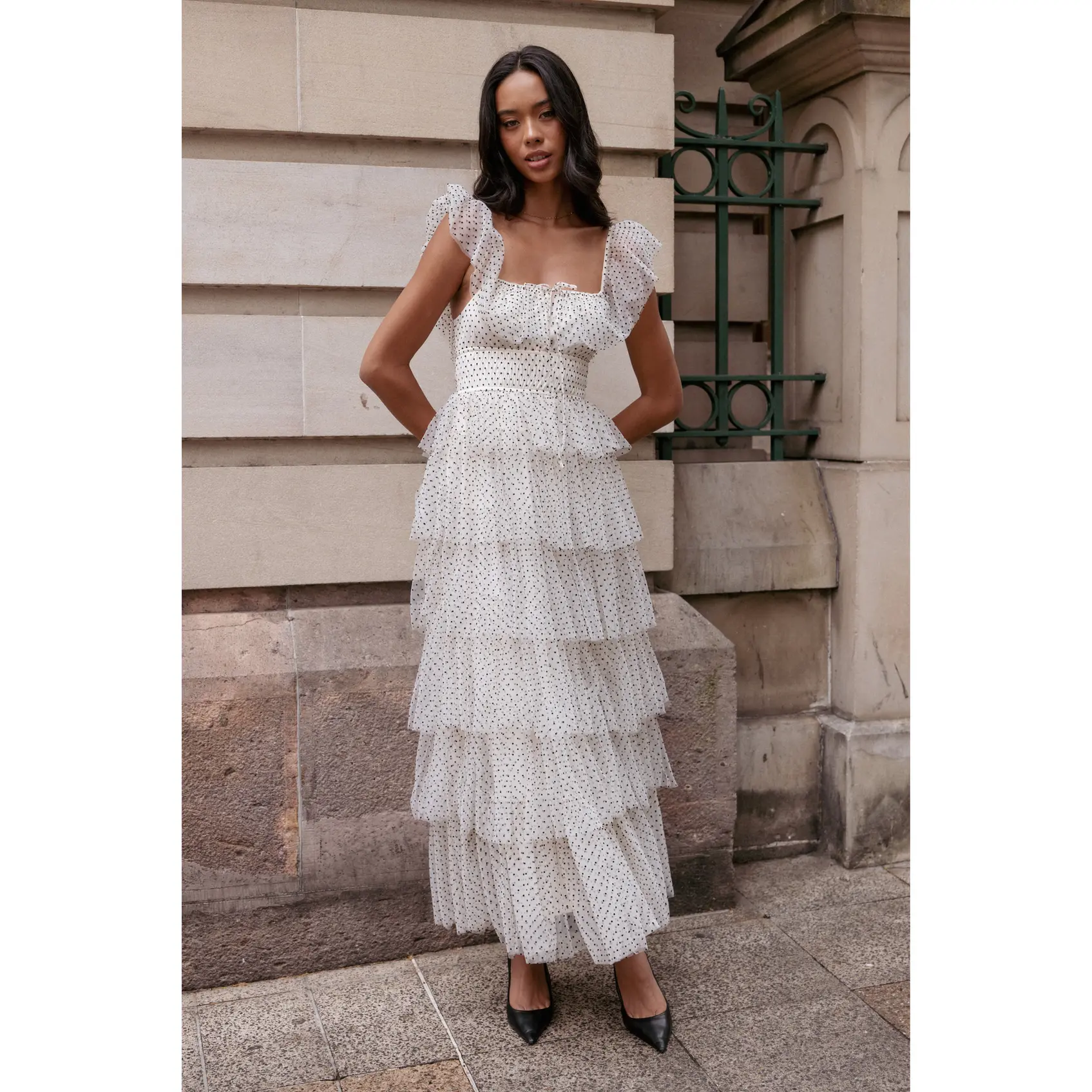Belle Maxi Dress - Cream Polka Dot