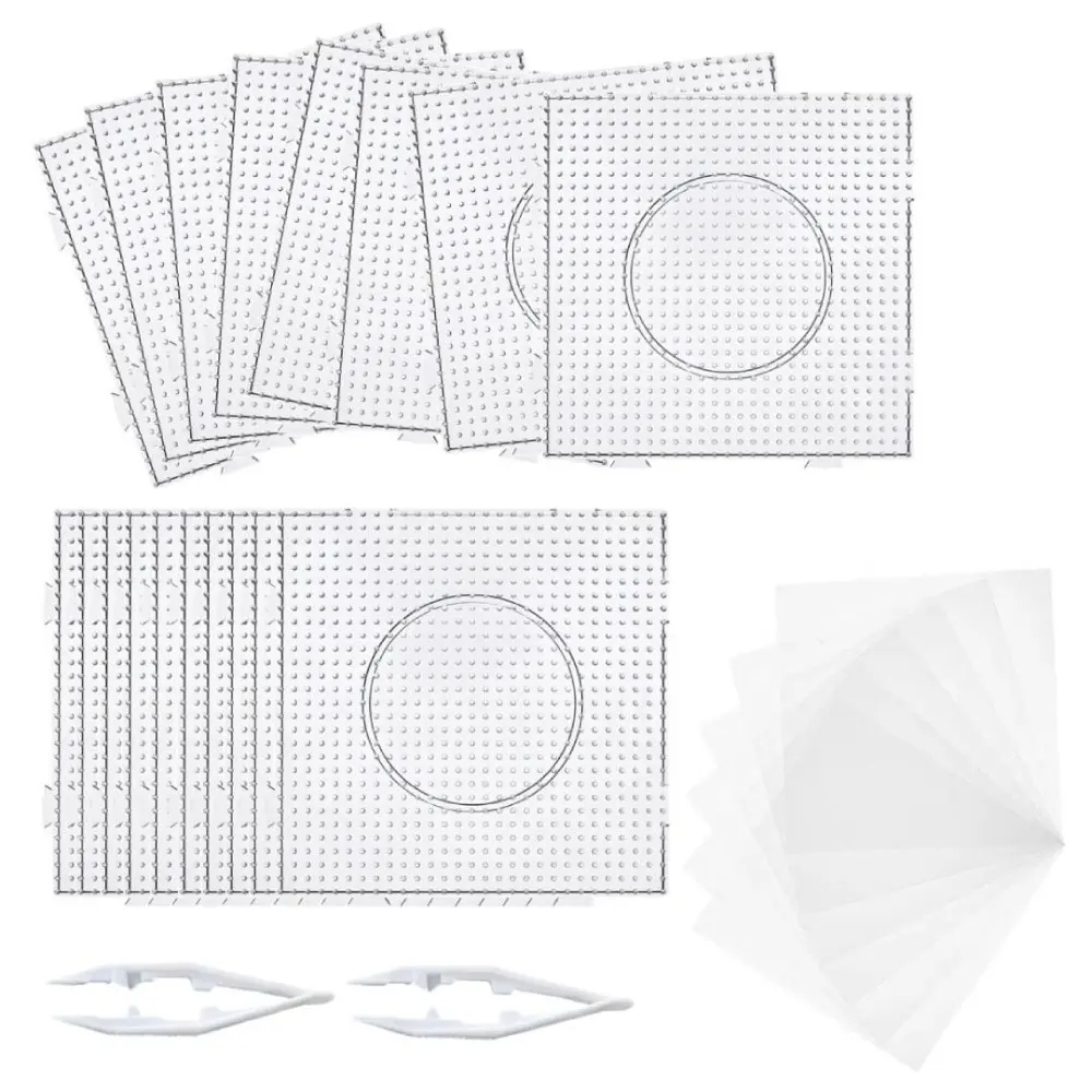 18Pcs/Set 5mm Fuse Bead Pegboards,Large Plastic Fuse Beads Boards with 2 Beads Tweezers,Melty Beads Square Peg Boards Kit for DIY Craft,Hand Tools Kits