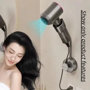 Wall-Mounted Hair Dryer Stand, 360° Adjustable Arm, Strong Suction Cup, Mirror & Tile Compatible, No Drilling Required, Storage Rack