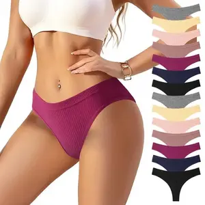 7/14 Pack Women’s Low Rise Thong Panties – Seamless Breathable Cotton Underwear