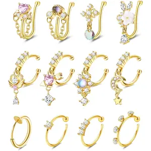 Milacolato U-Shape Non-Piercing Nose Cuff Set - CZ Dangle Fake Nose Ring Hoop, Cartilage Tragus Clip-On Body Jewelry for Female Casual Everyday Use summerwins