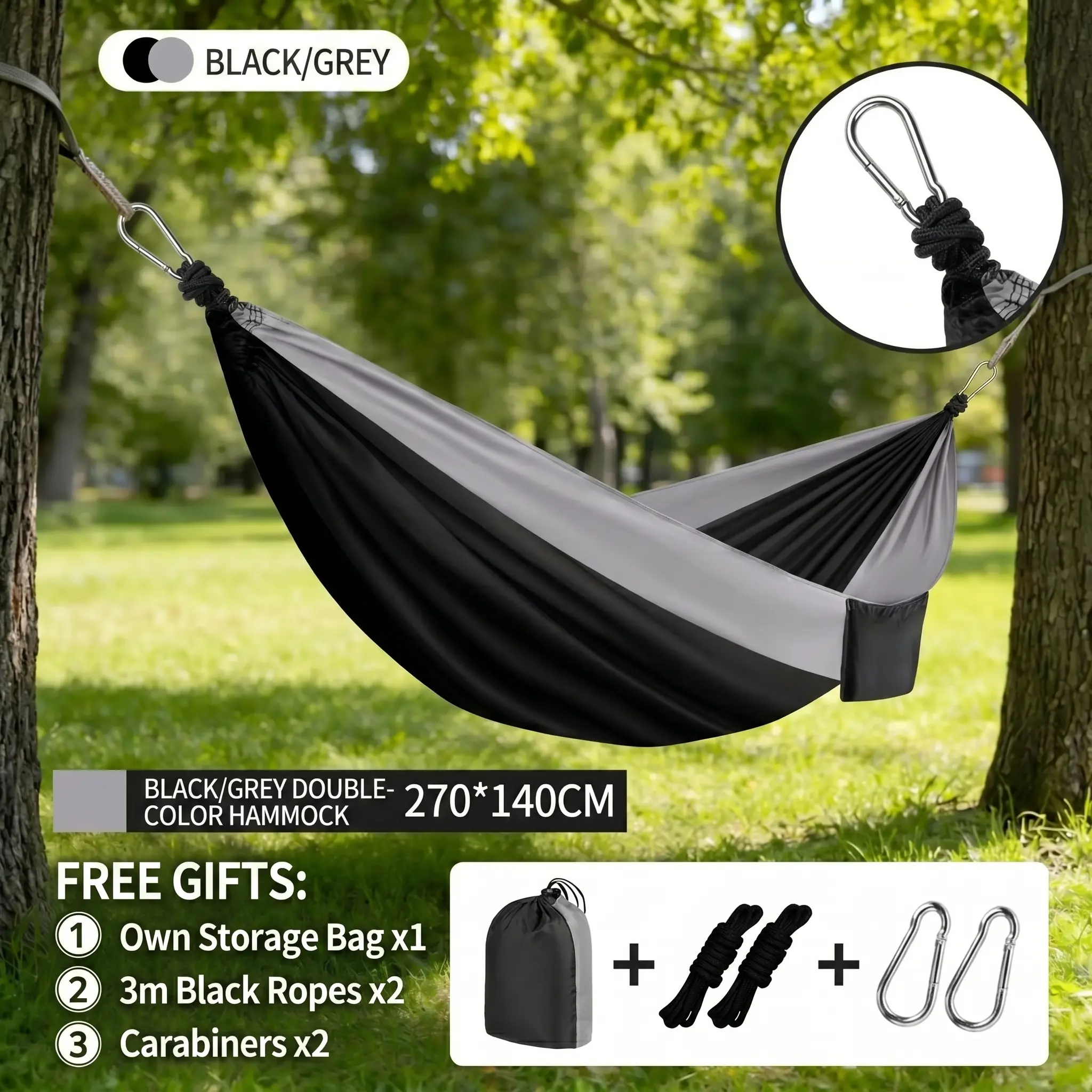 Classic Parachute Hammock, Durable & Portable for Single & Double Use, Ideal for Camping, Patio, Yard, Backpacking and Travel outdoor relaxation indoor backyard enogear