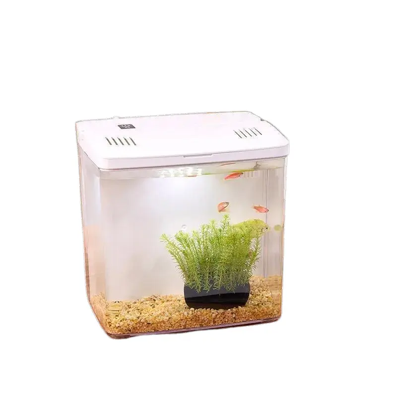 Rectangular Small Fish Tank - 1-15 Gal Mini Desktop Glass Aquarium, Single Unit Self-Cleaning Portable Tank with Built-In Filtration System, Low-Maintenance for Home Decor, Goldfish