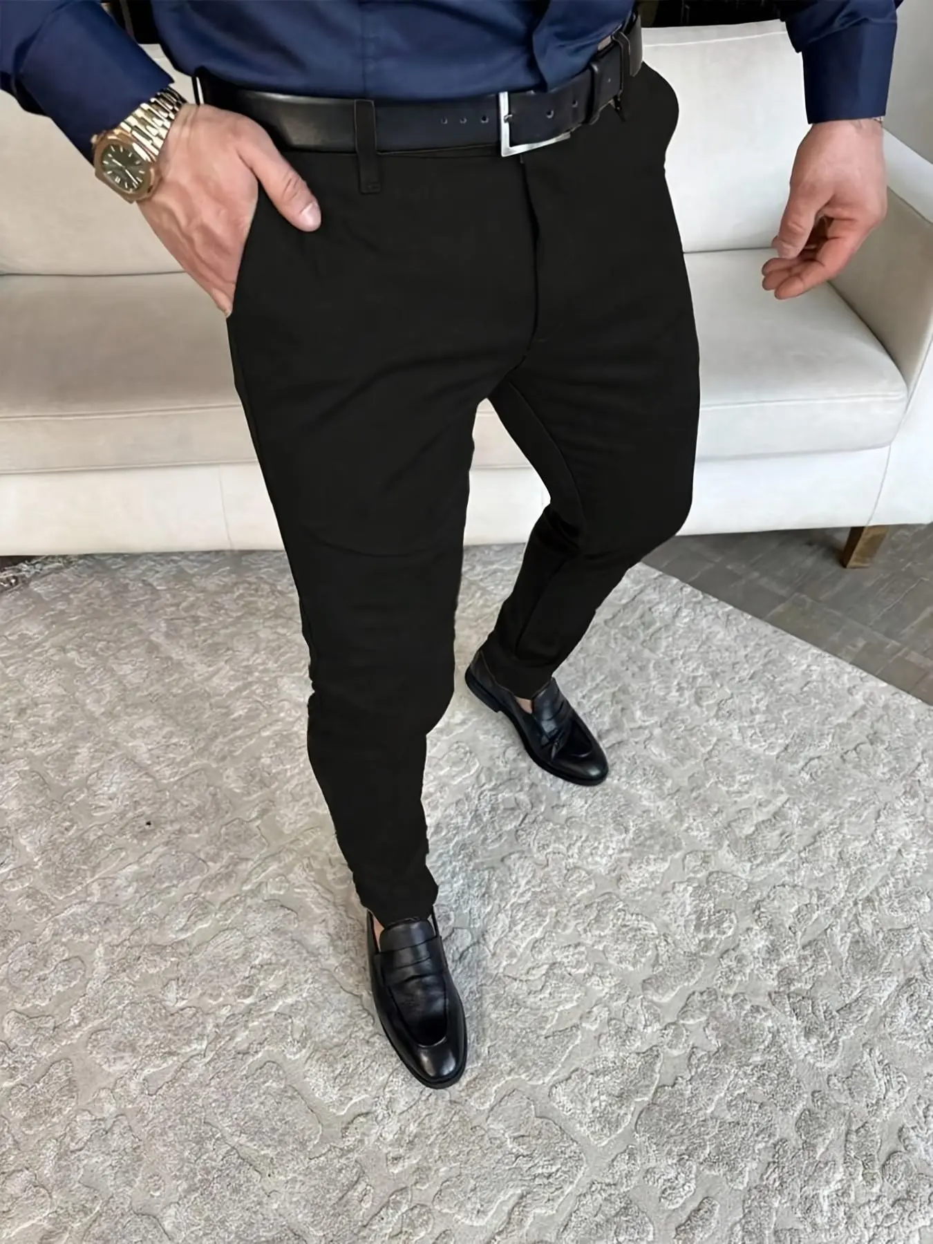 Men's Breathable Soft Straight Leg Business Casual Pants, Classy Trouser, Slim Fit Suit Pants, Loose Simple Design, Suitable for Office and Formal Events, Blazer Pants