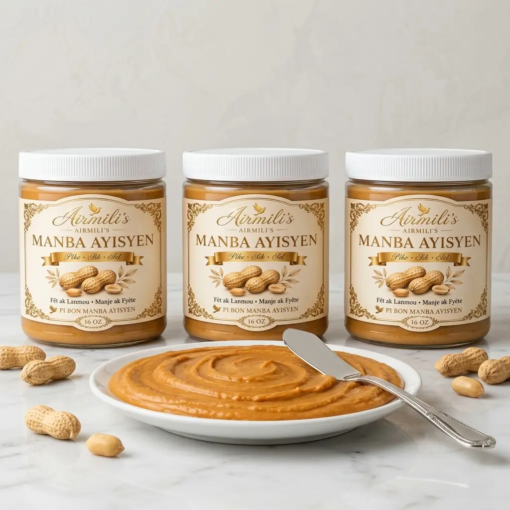 Airmil's Manba Ayisyen Peanut Butter 16 oz - Rich & Creamy Spread for Sandwiches & Snacks