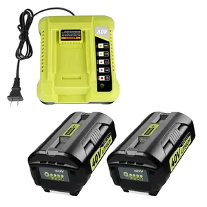 2 Pack 6.0Ah 40 Volt Replacement for Ryobi 40V Battery and OP401 Charger Kit Lithium OP4040 OP40401 OP4026 OP40261 OP4050 OP40601