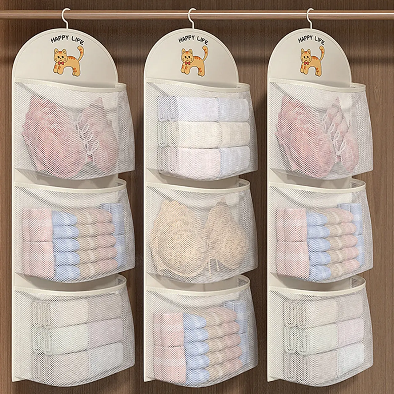 Polyester Breathable Washable Organizing Laundry Organizer Bag, Laundry Organizers and Storage, Laundry Bag with Handles, Wall-Mounted Underwear and Socks Classification Bag, Bathroom Bedroom Kitchen Closet Organiser