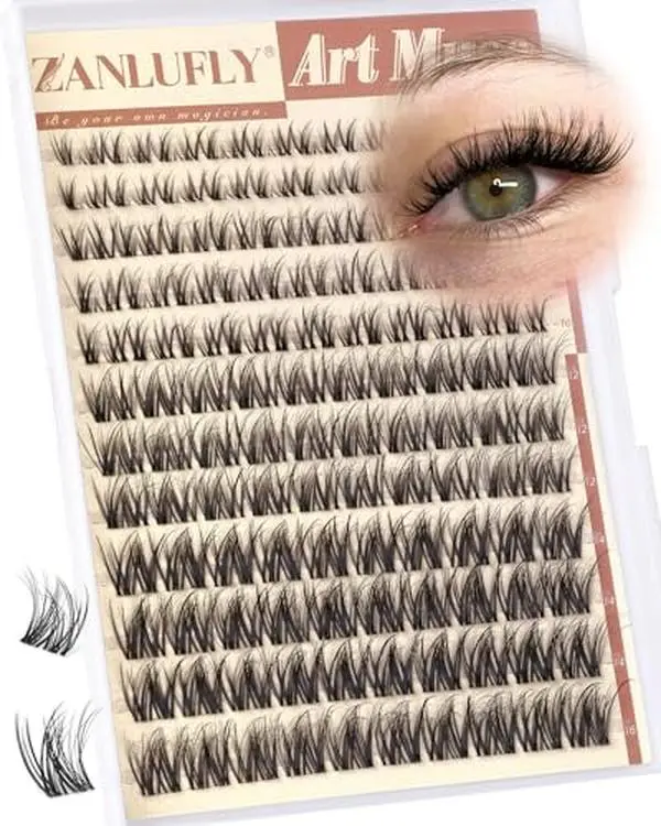 Spider Lash Clusters Natural Eyelash Clusters wispy Cluster Eyelash Extensions Light Fluffy Lash Extensions 8-16mm Cluster Lashes Spider Eye Lash Clusters D Curly with Invisible Band by zanlufly