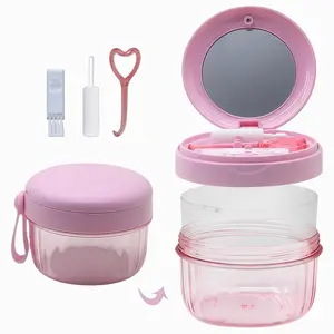 Denture Case, Leak-Proof Denture Bath Cup for Travel, Large-Capacity Denture Storage Cup, Comprehensive Cleaning Kit for Dentures, Retainers and Night Guards