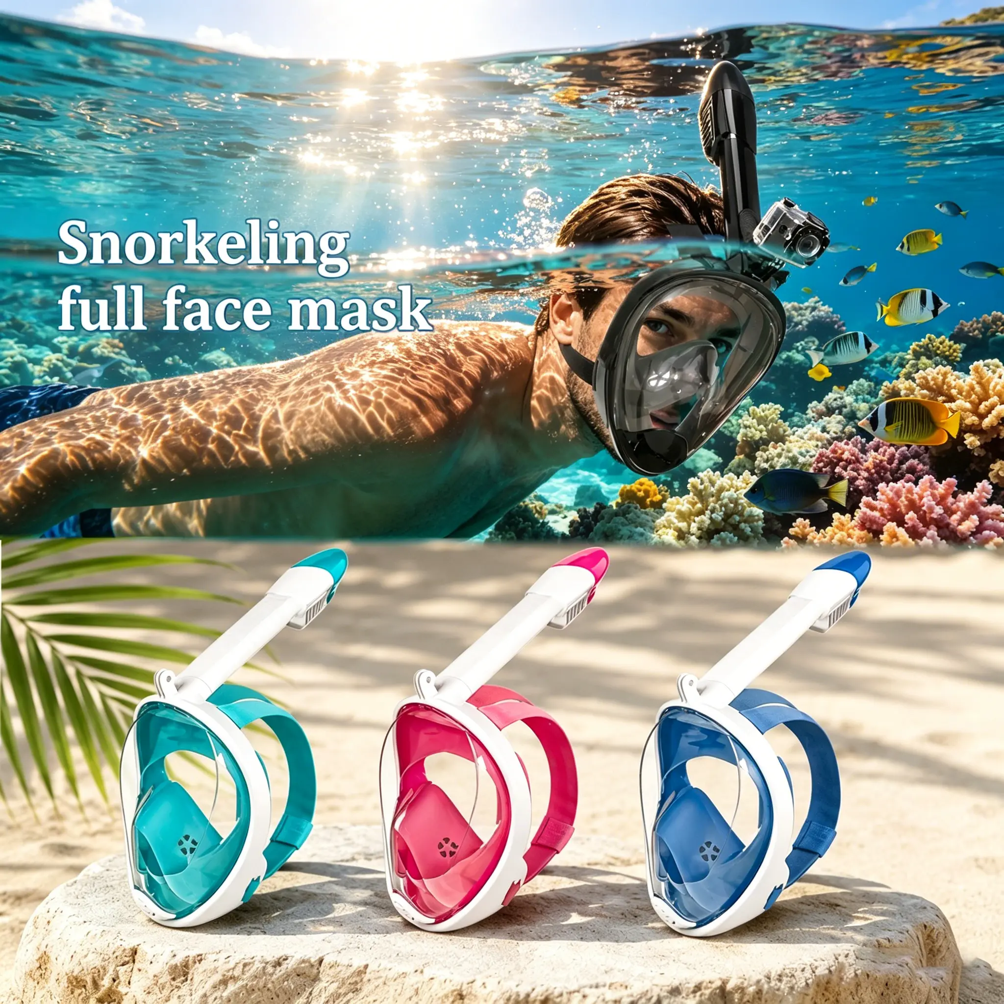 2nd-Generation Direct-Plug Fully Dry Snorkeling Regulator Set - Full-Face Diving Mask, Swimming Suit, Water Sports Goggles