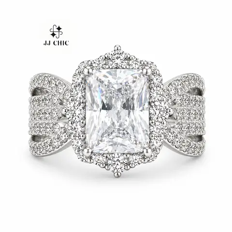 JJ CHIC 3CT Radiant Cut Halo Engagement Ring for Women, Elegant Bridal Statement Ring for Anniversary, Wedding or Gift