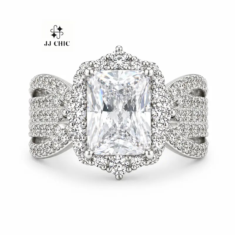 JJ CHIC 3CT Radiant Cut Halo Engagement Ring for Women, Elegant Bridal Statement Ring for Anniversary, Wedding or Gift