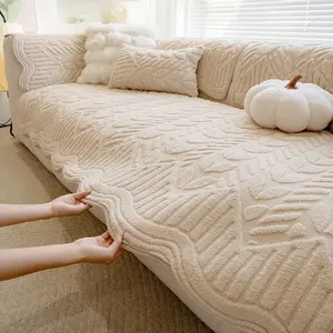 Modern Style Pet-Friendly Sofa Cover, Soft Sofa Protector, Anti-Slip Dustproof Cat Scratch Protection, Cotton Velvet Cushion Pad