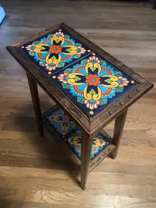 End Table - Hand Painted Mexican TIle with Decorative Features and Elegant Design