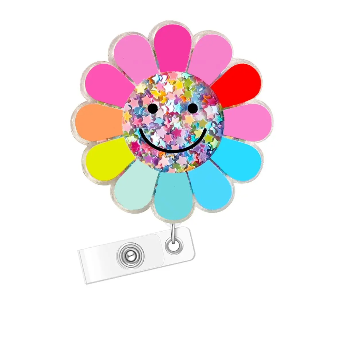 Cartoon Smile Face Design Badge Holder, 1 Count Hollow Acrylic Retractable Badge Reel, Name Badge Holder for Nurse Doctor Student Worker Volunteer