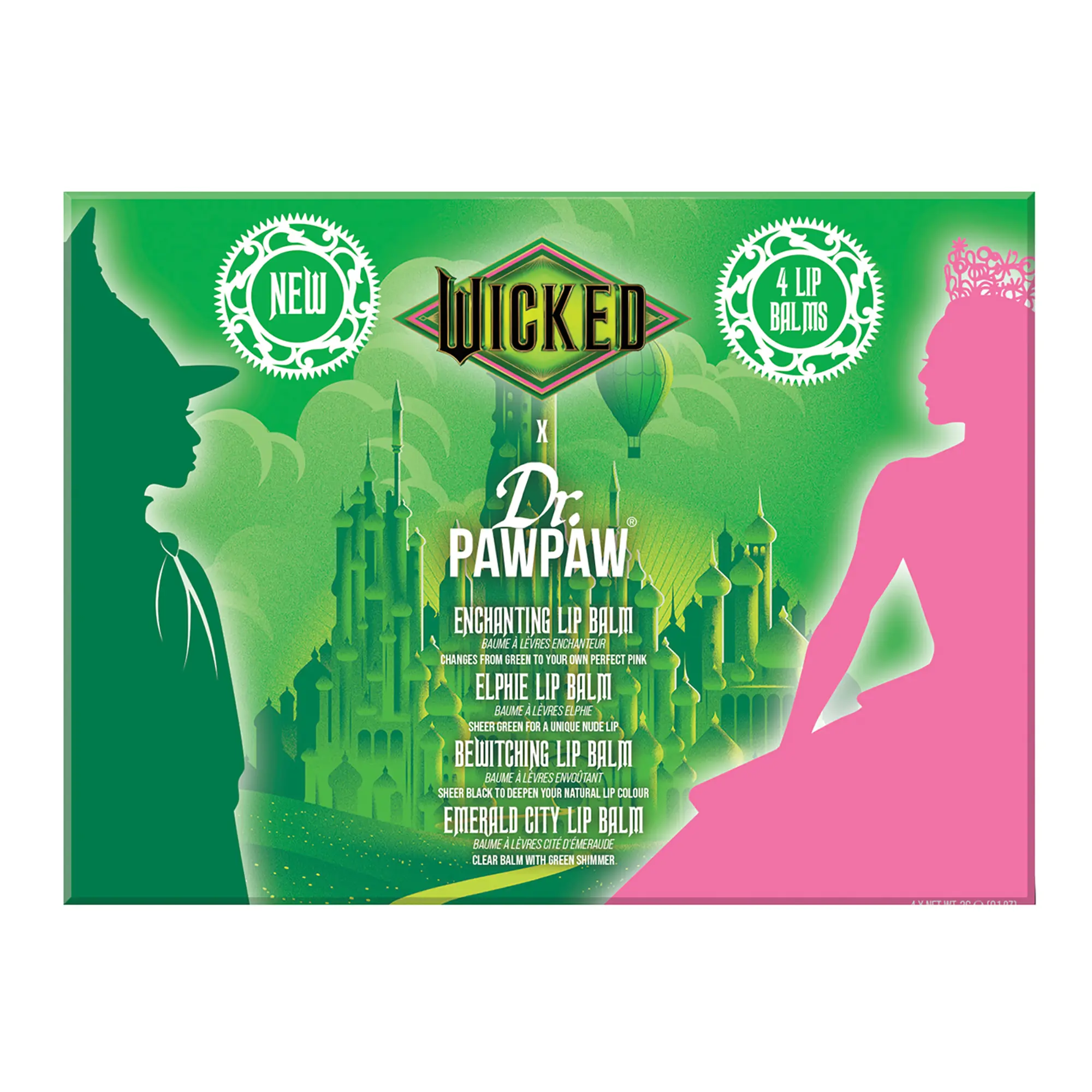 Dr. PawPaw Elphaba Wicked Balm Collection fresh Winter Lip Care Gift Set Aloe Vera & Pawpaw Lip Balm Holiday Self Care Gift Gluten Free Vegan Lip Moisturizer 4 PC Wellness Skincare