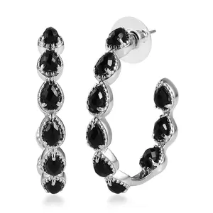 Black Onyx Inside Out Half Hoop Earrings Stainless Steel for Women Jewelry Birthday Christmas Gifts for Women