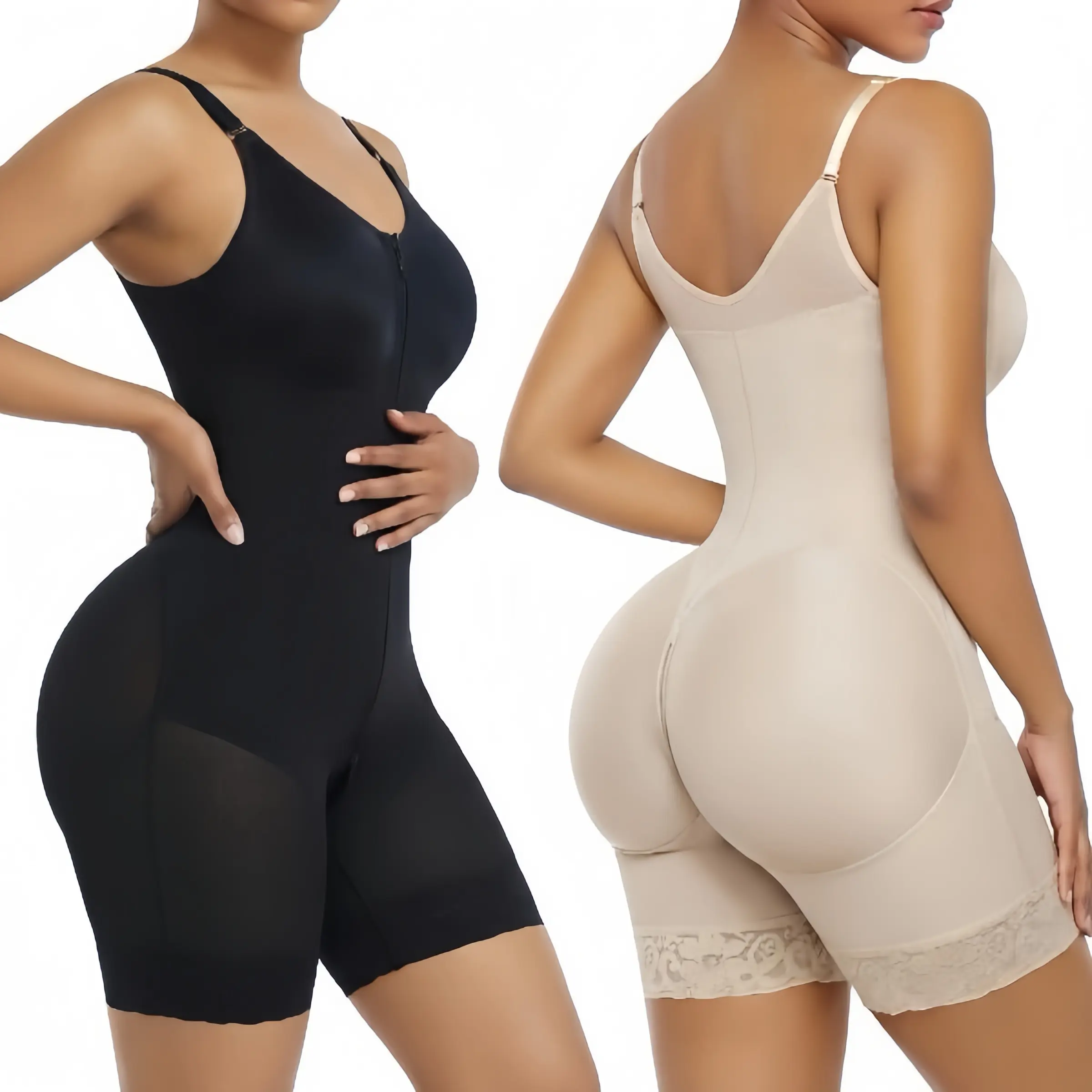 Women's Colombian Fajas Nylon Blend Shapewear Bodysuit - Tummy Control, Spandex Compression, Butt Lifter, Zip-Up Crotch, Detachable Straps