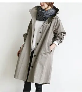Signature GetUp Women's Long Sleeve Button Hooded Plain Windbreaker – Casual Loose Jacket with Pockets for Travel & Outdoor