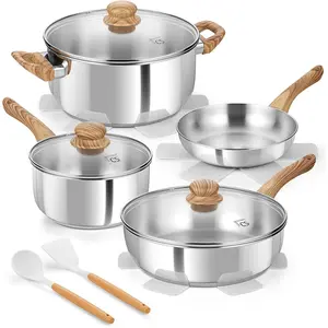 Stainless Steel Pots and Pans Set, Professional 18/10 Cookware Set Pots and Pans Set 12P with Cool-Touch Bakelite Handles, Tri-ply Base Kitchen Cookware Sets, Induction Compatible