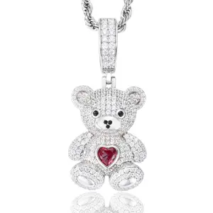 【#P696】Love Bear Pendant UCCIYO Lab-Created Moissanite S925 Sterling Silver Moissanite Pendant Necklace For Women Men Hip Hop Jewelry Gift