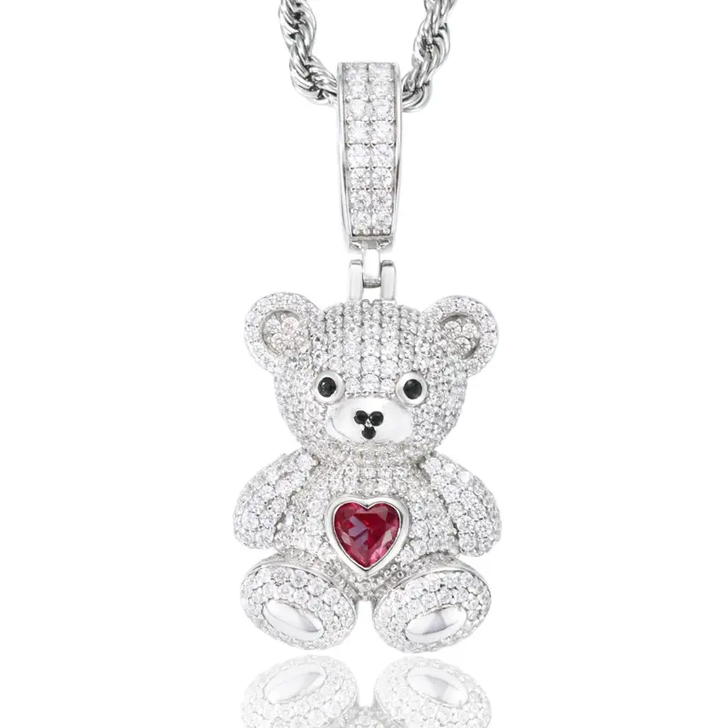 UCCIYO Love Bear Pendant P696 Lab-Created Moissanite S925 Sterling Silver Moissanite Pendant Necklace For Women Men Hip Hop Jewelry Gift summerwins【#P696】
