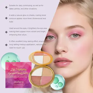 Highlighter Eyeshadow Blush Palette, Portable Daily Use, One-Step Makeup, Multi-Use Face Eye Color, Essential Beauty Tool Cosmetic Smooth Compact