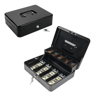 Key-Operated Handheld Money Box with Cash Tray, Metal Receipt Holder, Lockable Convenience Store Storage, Secure Cash Box, Coin Box