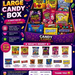 Assorted Sugar-Based Snacks Snack Box Set - Pre-Packaged Gift Sets, Large Size, 3 Large Items, 8 Regular-Size Items, Themed Candy Confetti, 20 Total Treats (Special Gift Option)