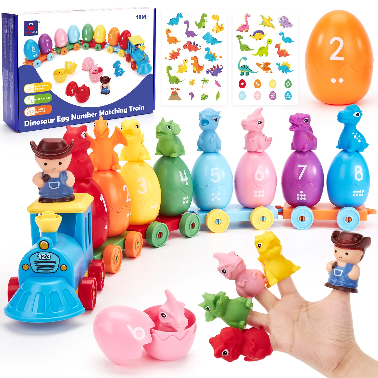 hahaland Dinosaur Easter Egg Stacking Train, Counting Sorting Fine Motor Skills Toy, Birthday Gifts for Toddlers 1-3 Boys Girls Preschool Learning Tool
