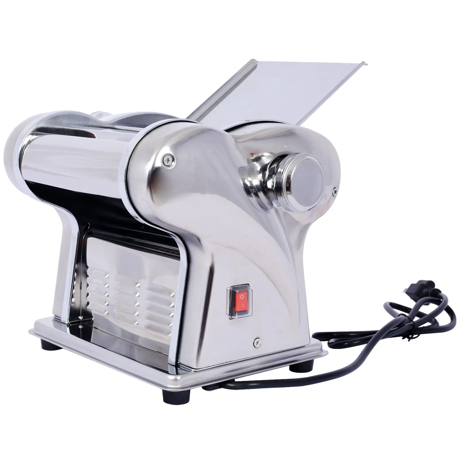 Solid Food-Grade Stainless Steel Electric Kitchen Pasta Machine - 110V 135W Metal Dough Roller Cutter, Adjustable Thickness Gear, Low Noise Operation, 2 Blades (1.5mm Round Noodle, 4mm Flat Noodle) for Home Use, Ideal Gift
