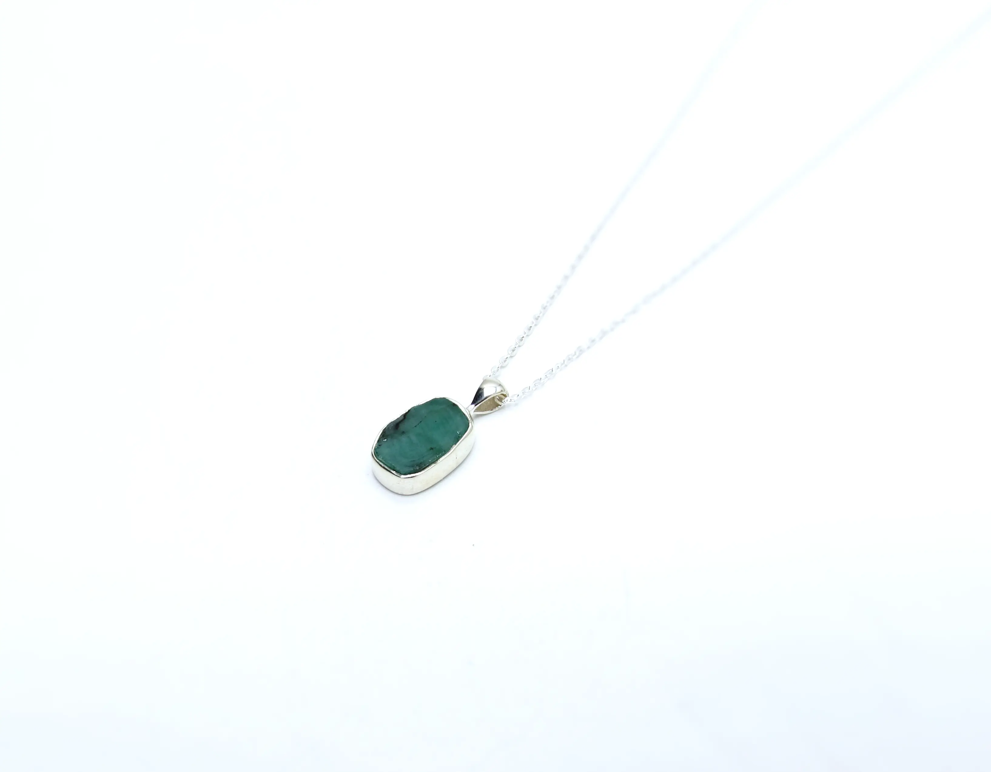 Raw Emerald Pendant Necklace – Sterling Silver