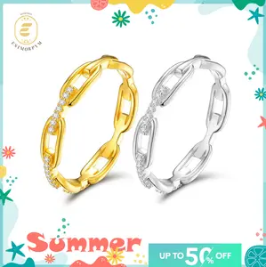 EOM 14K Gold Plated Moissanite Waterproof Hip Hop Unisex Chained Ring Copper Ring Jewelry Perfect Birthday Engagement Wedding Anniversary Gift for Men Women