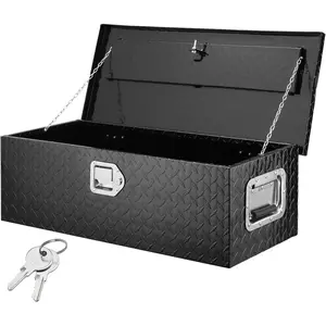 Heavy Duty Aluminum Truck Bed Tool Box – Waterproof Diamond Plate Storage Chest, Lockable with Sliding Shelf & Stainless Handles, Durable Organizer for Pickup, Trailer, RV, 30"x13"x10", Black