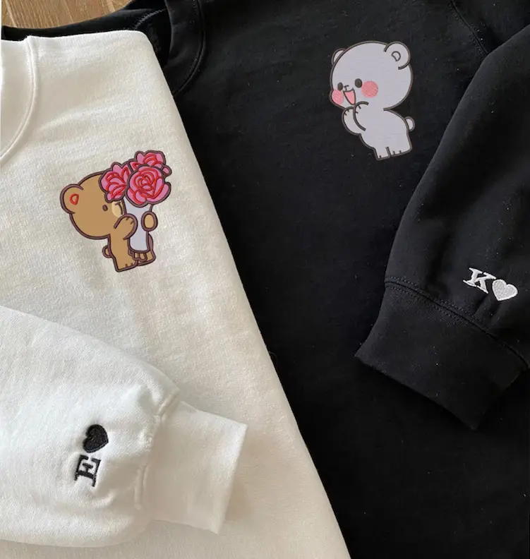 Milk & Mocha Bears Couple Embroidered, Couple Embroidered, Anniversary Embroidered Couple Matching Clothes sweatshirt, t-shirt, hoodie