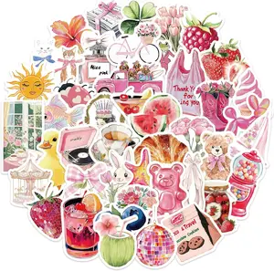 55 PCS Vintage Pink Stickers, Waterproof Retro Aesthetic Stickers for Water Bottles,Laptop Scrapbook Journaling Decorative Decals for Adults