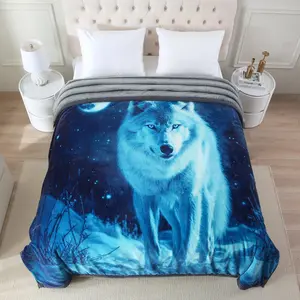 11 lbs Weight,Winter Blanket King Size 85" x 93" Heavy Silky Soft 3 Ply A&B Printed Plush Blanket with Animal Design Ultra Soft Crystal Velvet Texture Wolf Print outdoorfun