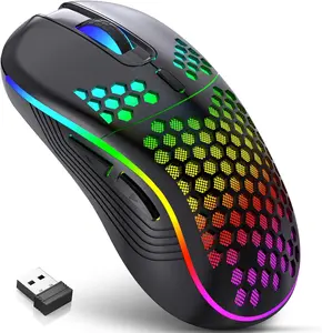 2.4G Wireless Mouse with RGB Backlit 6-Button 3-Speed DPI Type C Rechargeable Ergonomic Honeycomb Design Gaming Mouse SZKOSTON