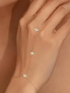 Bracelets for Women 14K Gold Silver Plated Ring Bracelet Hand Chain Dainty Exquisite Trendy Bracelet Evil Eye Heart Clover Daisy Cubic Zirconia Stackable Link Chain Hypoallergenic Body Jewelry Cute Trendy Fashion Bracelets Gifts Fashion Wrist Jewelry
