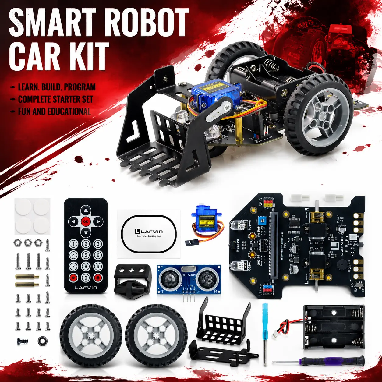 Micro:Bit Robot Car Kit for Kids, STEM Coding Robot with MakeCode Graphical Programming, Line Following & Obstacle Avoidance – Learn Python & JavaScript with BBC Micro:Bit DIY Smart Car