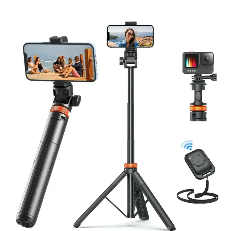 62" Phone Tripod for iPhone/Android & Selfie Stick with Remote, Upgraded Stand, Compatible with iPhone 16/15/14/13, Travel-Friendly & Stable