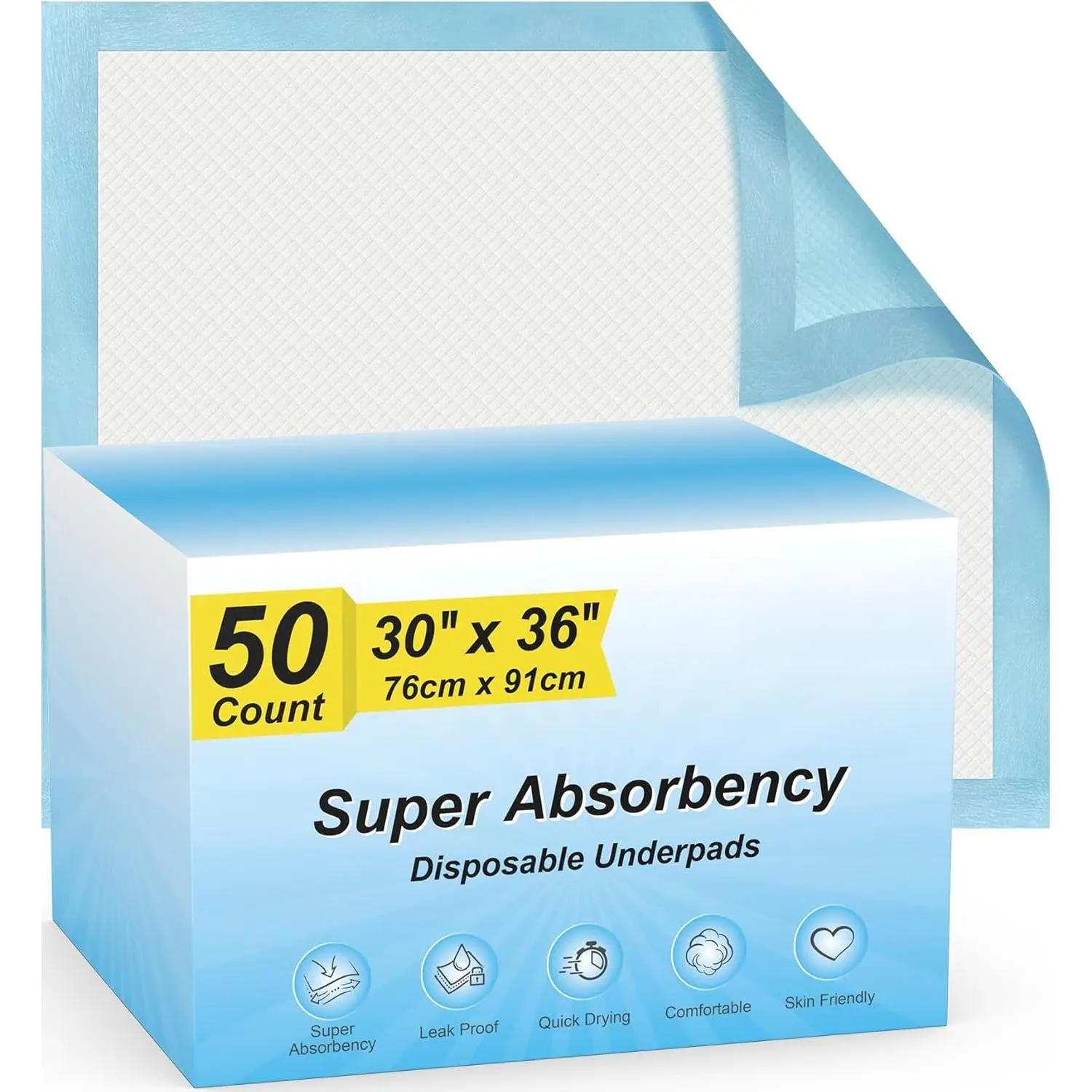 Daily Disposable Leakproof Underpads for Babies & Adults, Super Absorbent Quick-Drying XXL Incontinence Pads (30" x 36"), 50 Count