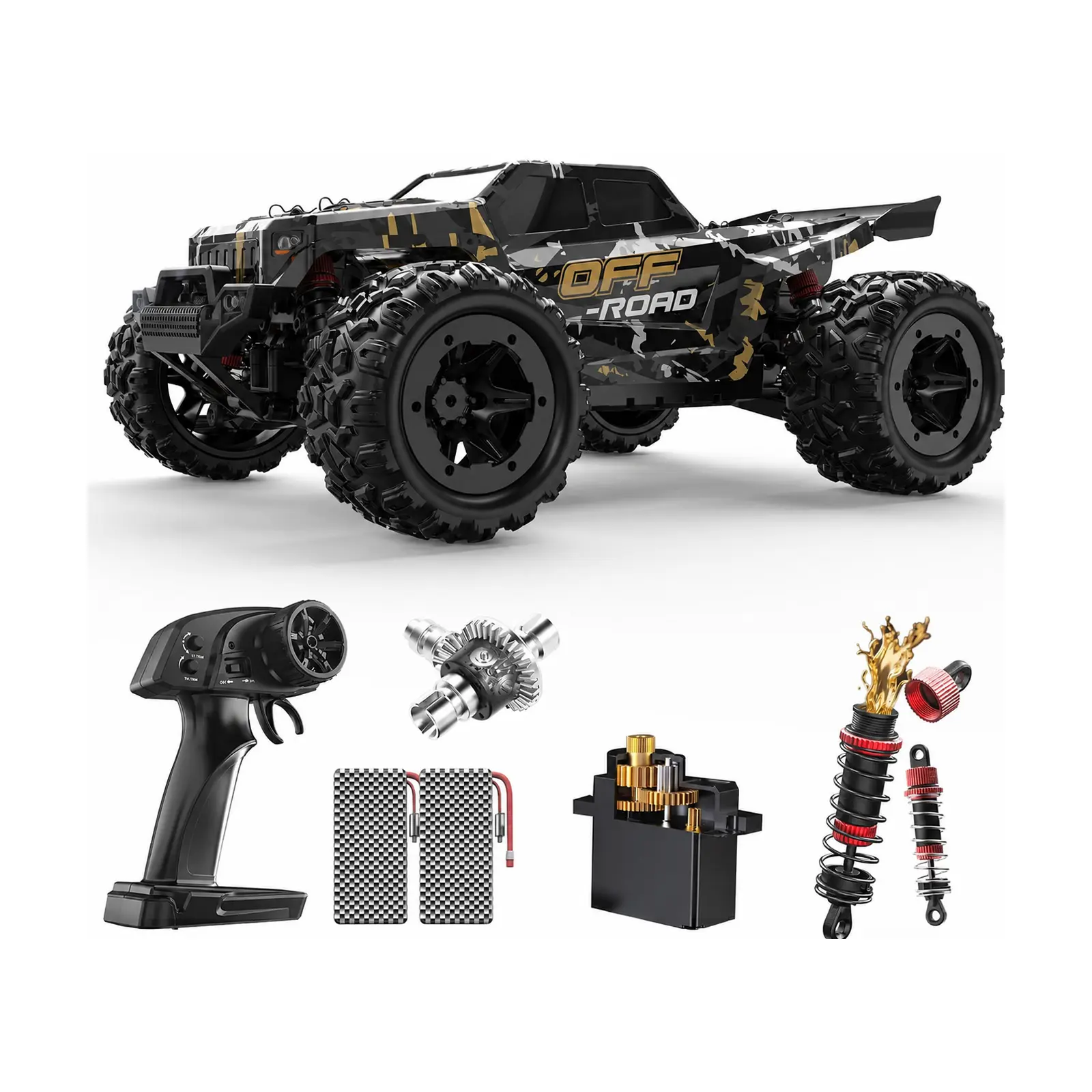 DEERC 9309E Hobby Grade 4WD All-Terrain RC Monster Truck - 2.4GHz Waterproof Electric RC Cars, All-Metal Power System, LED Headlights, 40KM/H High Speed, 2 Rechargeable Batteries, Ideal Gift for 12+ Boys, Adults, Beginners for Halloween