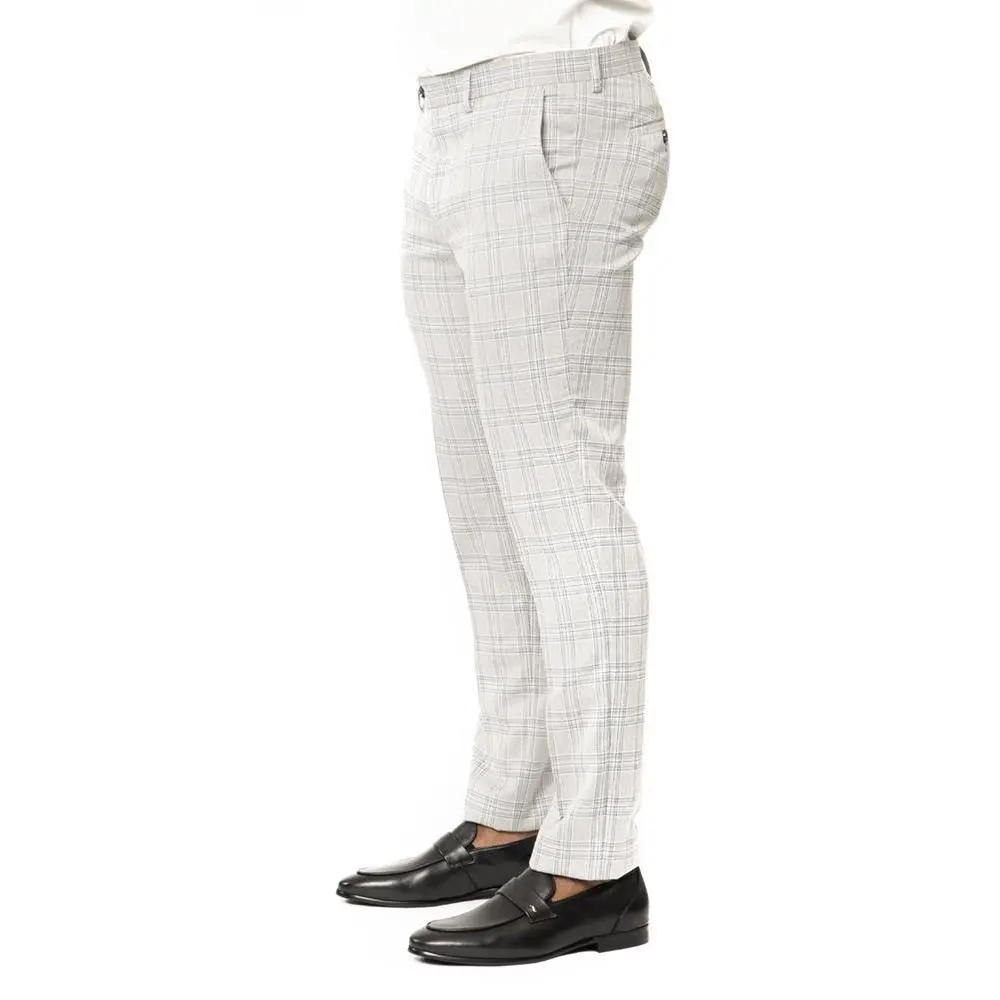 Slim Fit Chalk Grey Plaid Mens Dress Pants Flat Front Slacks 2311