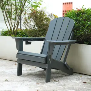Folding Adirondack Chair with Dual Cup Holder - Composite Adirondack Chair with Wood Texture