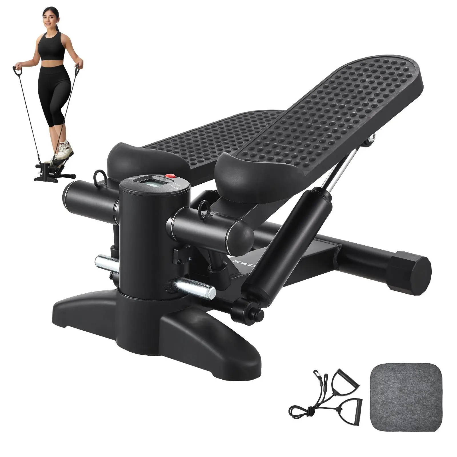 VEVOR Sturdy Compact Cardio Stepper Exercise Machine, Portable Unisex Hydraulic Stair Climber for Home/Office Fitness, with Resistance Bands, LCD Monitor, 330 lbs Load Capacity, Batteries Included